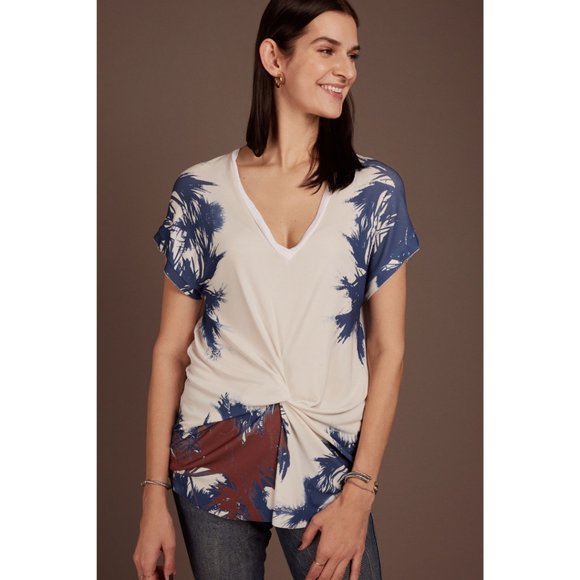 🍋3 for $20🍋 ZARA Palm Tree Print Knotted Front V-neck Top Size S - Picture 1 of 5